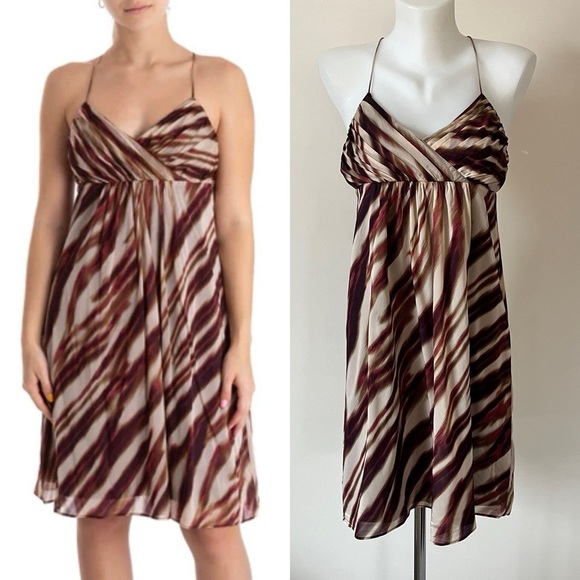 Ann Taylor Silk Dress Water Color Animal Print Flowy Lined Lightweight Tan Sz 6P - Picture 1 of 14
